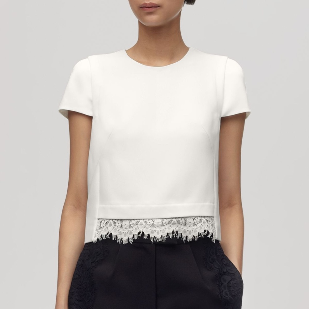 WHISTLES White Lace Trim Crop Top Size US 4 NWT